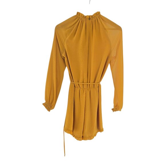 WAYF Long Sleeve Mustard Romper ruffle hem open back‎ size XS - Picture 8 of 11